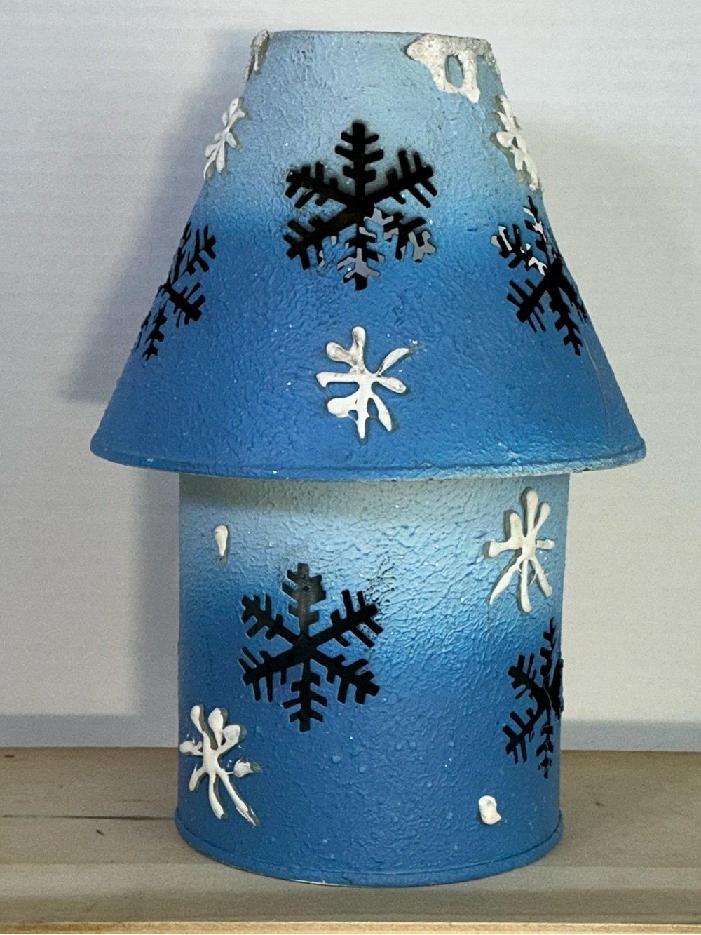 Metal Candle Holder Jar Lamp Shade Winter Holiday Table Decor Blue Vintage 1990 - Picture 9 of 16